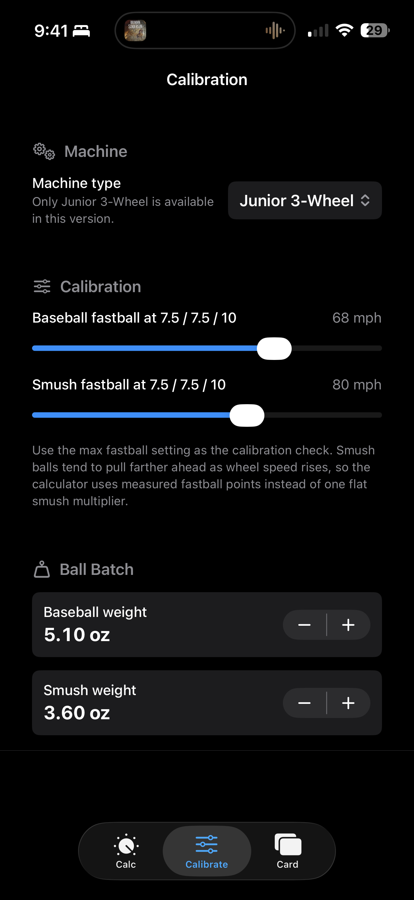 DialedIn Pitch calibration screen