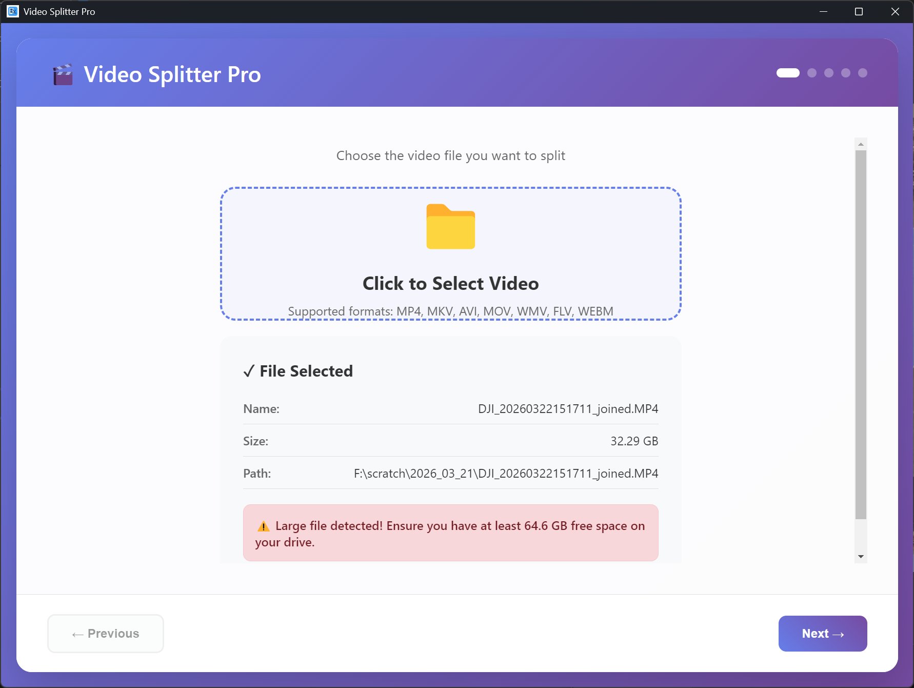 Easy Video Splitter file selection